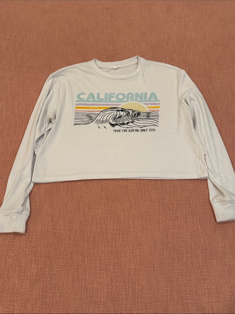 California wave Graphic White Cropped Long-Sleeve T-shirt